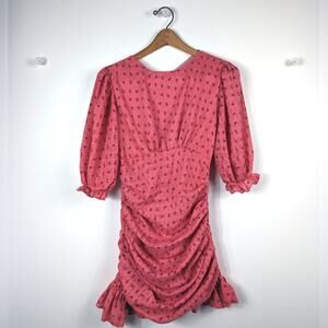 TMS Dress Women's Size Medium Pink Floral Ruched Ruffle Mini